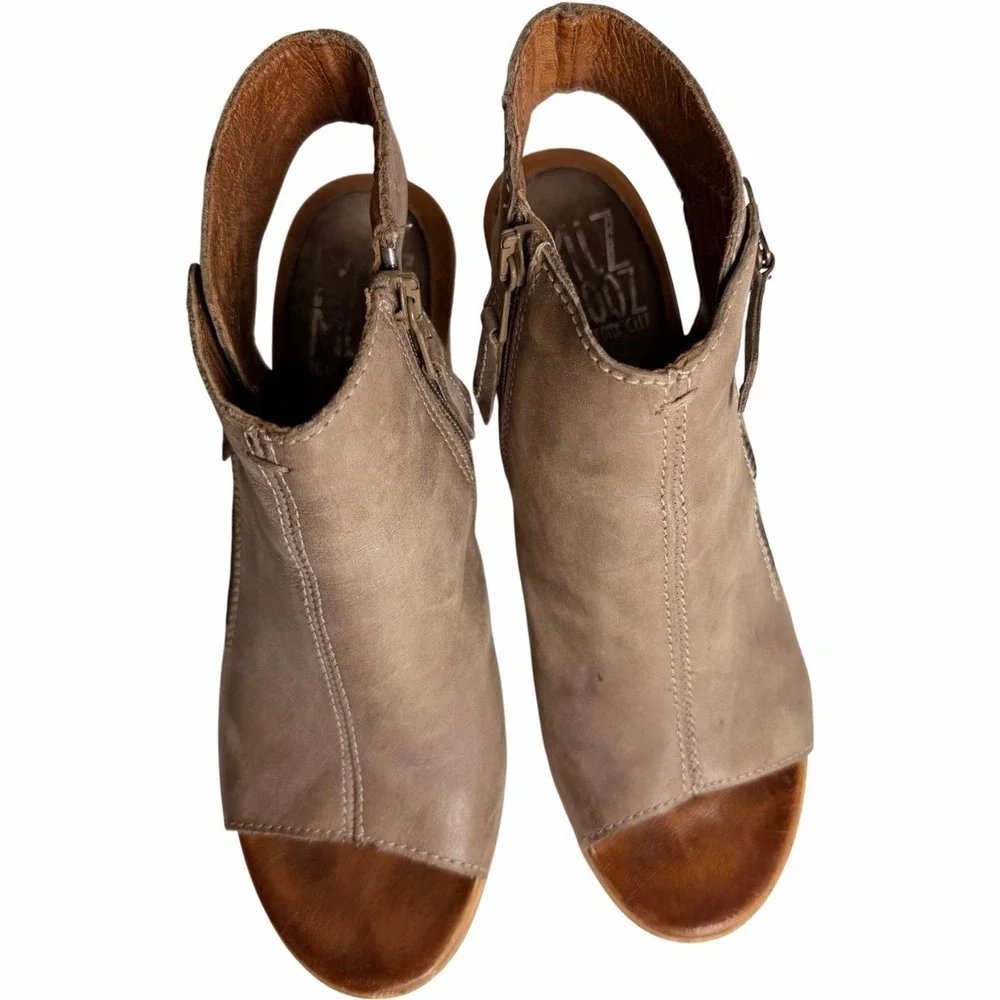 Miz Mooz Summer Leather Peep Toe Block Heel Booties EU 39‎ / US 8.5-9